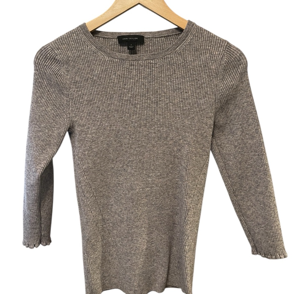 Gray Ann Taylor Ribbed Knit Sweater